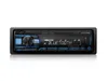 A front view of an Alpine UTE-200BT car stereo with a black faceplate and blue illuminated buttons and display. Produktbild-Vorschau