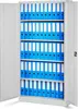 A metal filing cabinet filled with blue binders, shown with its doors open. Podgląd zdjęcia produktu