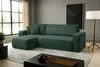 A dark green sectional sofa is shown in a modern living room setting with a large window and a floor lamp. Voir les images du produit