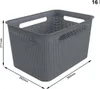 A grey storage basket with dimensions indicated. Produktbild-Vorschau