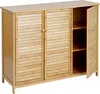 A wooden sideboard with slatted doors and open shelving. Produktbild-Vorschau
