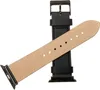 A black leather watch strap is shown against a white background. Produktbild-Vorschau