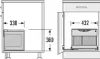 Two diagrams showing the dimensions of a kitchen waste bin system. Produktbild-Vorschau