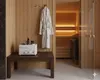 A spa or sauna room with a salt nebulizer on a wooden bench. Produktbild-Vorschau