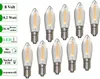 A group of LED filament light bulbs arranged in rows on a white background, with informational text labels on the left side. Produktbild-Vorschau