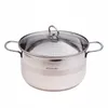 A stainless steel pot with a glass lid and handles, shown from a front-side angle on a white background. Produktbild-Vorschau