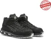 A pair of black work boots on a white background with a "Patented" stamp in the upper right corner. Voir les images du produit