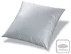 A white pillow on a white background with a small graphic and text in the bottom right corner. Produktbild-Vorschau