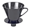 A black plastic coffee filter cone with a handle and a base stand, isolated on a white background. Anteprima dell’immagine prodotto