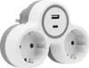 A white and gray power adapter with two European-style outlets and two USB ports. Náhľad obrázku produktu