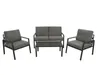 A four-piece outdoor lounge set consisting of a two-seater sofa, two armchairs, and a coffee table, all with anthracite aluminum frames and gray cushions, presented on a white background. Produktbild-Vorschau