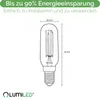A diagram of an LED light bulb with dimensions and marketing text. Produktbild-Vorschau