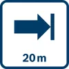 A blue arrow pointing to a vertical line with the text '20 m' below it, all within a square border. Voir les images du produit