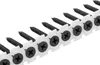 A close-up, angled view of a strip of black screws held together by a white plastic strip, against a plain white background. Podgląd zdjęcia produktu