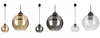 A collection of pendant lights with glass shades in different colors and sizes. Produktbild-Vorschau