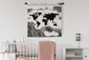 MuchoWow® Wandteppich Wandbehang Weltkarte - Schwarz - Holz Produktbild-Vorschau 1