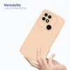 A hand holding a peach-colored phone case against a white background. Produktbild-Vorschau