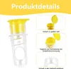 A product image showing a manual lemon squeezer with accompanying text and diagrams highlighting its features. Produktbild-Vorschau