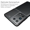 A close-up view of a smartphone case with a carbon fiber texture, highlighting the camera protection. Voir les images du produit