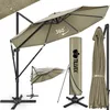A collage of images showing a tan cantilever umbrella in various states and with its cover. Anteprima dell’immagine prodotto