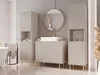 A modern bathroom vanity set with a sink, mirror, and storage cabinets. Produktbild-Vorschau