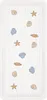 A white bath mat with a pattern of seashells and starfish. Produktbild-Vorschau