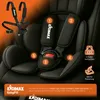 A close-up view of a black car seat with safety harness features highlighted with numbered circles and text overlays. Produktbild-Vorschau