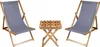 Two grey deck chairs and a small wooden table are arranged on a white background. Produktbild-Vorschau