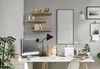 A home office setup with shelves, a computer, and desk accessories. Produktbild-Vorschau