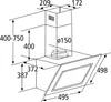 A technical drawing with dimensions of a kitchen hood. Produktbild-Vorschau