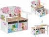 A collage of images showing a children's 3-in-1 table and chair set with storage bins, demonstrating different configurations. Anteprima dell’immagine prodotto