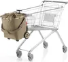 A shopping cart with a tan fabric bag attached to the side. Voir les images du produit