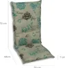A high-back chair cushion with a vintage floral pattern and measurements indicated. Produktbild-Vorschau