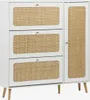 Scarpiera con decoro in legno e canna, 3 ante, Bianco Anteprima dell’immagine prodotto 1