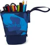 A pencil case filled with pens, pencils, and scissors, standing upright. Produktbild-Vorschau