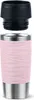 A pink insulated mug with a silver base and a black lid, shown separately. Náhľad obrázku produktu
