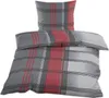 A folded duvet cover and pillowcase set with a plaid pattern. Produktbild-Vorschau