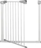 A white metal baby gate is shown against a white background. Voir les images du produit