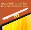 A stylus pen is shown magnetically attached to the side of a tablet screen, with text describing its features. Produktbild-Vorschau
