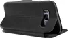 A black flip case for a smartphone is shown from the back, with the camera cutout visible. Produktbild-Vorschau