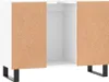 A white cabinet with two doors, each with a cork-like texture, and black metal legs. Náhľad obrázku produktu