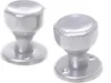 Two silver door knobs with rosettes are shown against a white background. Podgląd zdjęcia produktu