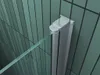 Close-up of a shower door hinge and glass panel against a tiled wall. Produktbild-Vorschau