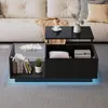 A modern coffee table with a lift-top feature and integrated storage, placed in a living room setting. Produktbild-Vorschau