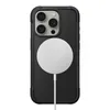 The back of a black iPhone 15 Pro case with a white MagSafe charger attached. Anteprima dell’immagine prodotto