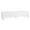 A white TV lowboard with gold legs and handles, shown against a white background. Náhled obrázku produktu