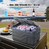 A portable cooler filled with drinks is placed on the back of a truck, with a scenic view of a lake and hills in the background. Náhľad obrázku produktu