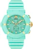 A close-up studio shot of a teal Versace chronograph watch with gold accents. Produktbild-Vorschau