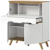 A white and wood secretary desk with its doors and writing surface open. Produktbild-Vorschau