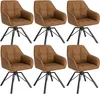 A set of six brown dining chairs with black legs are arranged in two rows of three. Produktbild-Vorschau